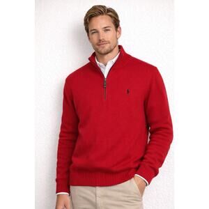 Polo Ralph Lauren M 1/4 Zip Sweater XL Cotton Red Pullover Preppy Golf